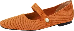 Zeberfi Women's Knit Mary Jane Flat Shoes with Hook and Loop Retro Closed Toe Shallow Mouth Slip On Flats Casual Comfortable Dressy Ballet Flats