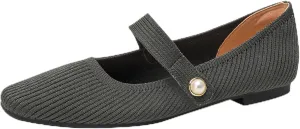 Zeberfi Women's Knit Mary Jane Flat Shoes with Hook and Loop Retro Closed Toe Shallow Mouth Slip On Flats Casual Comfortable Dressy Ballet Flats