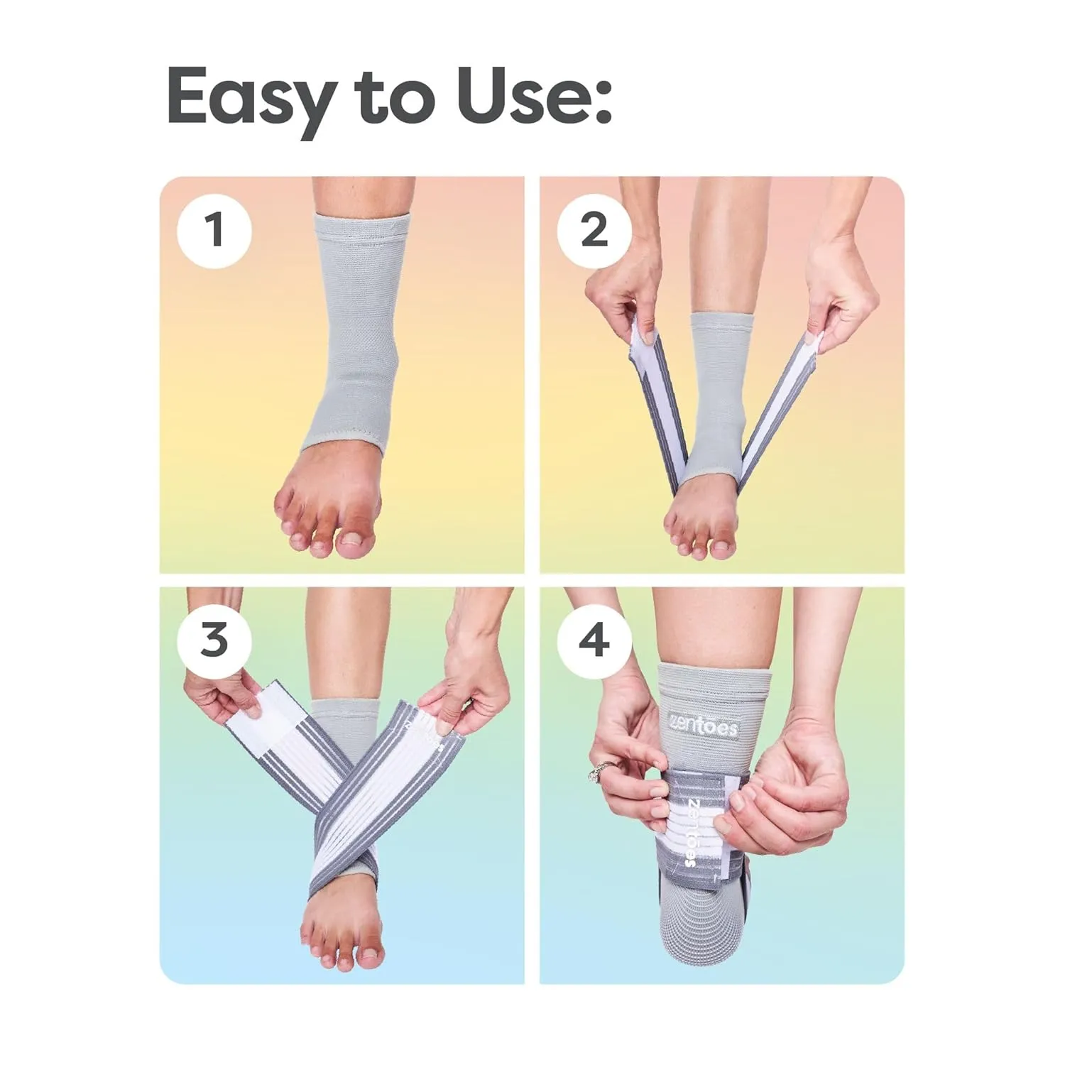 ZenToes Ankle Support Brace for Women and Men, Easy to Use Compression Sleeve with Adjustable Stabilizer Wrap, Wear with Shoes and Socks, Helps Prevent Sprained Ankle Injury - 1 Count (Gray, Wide