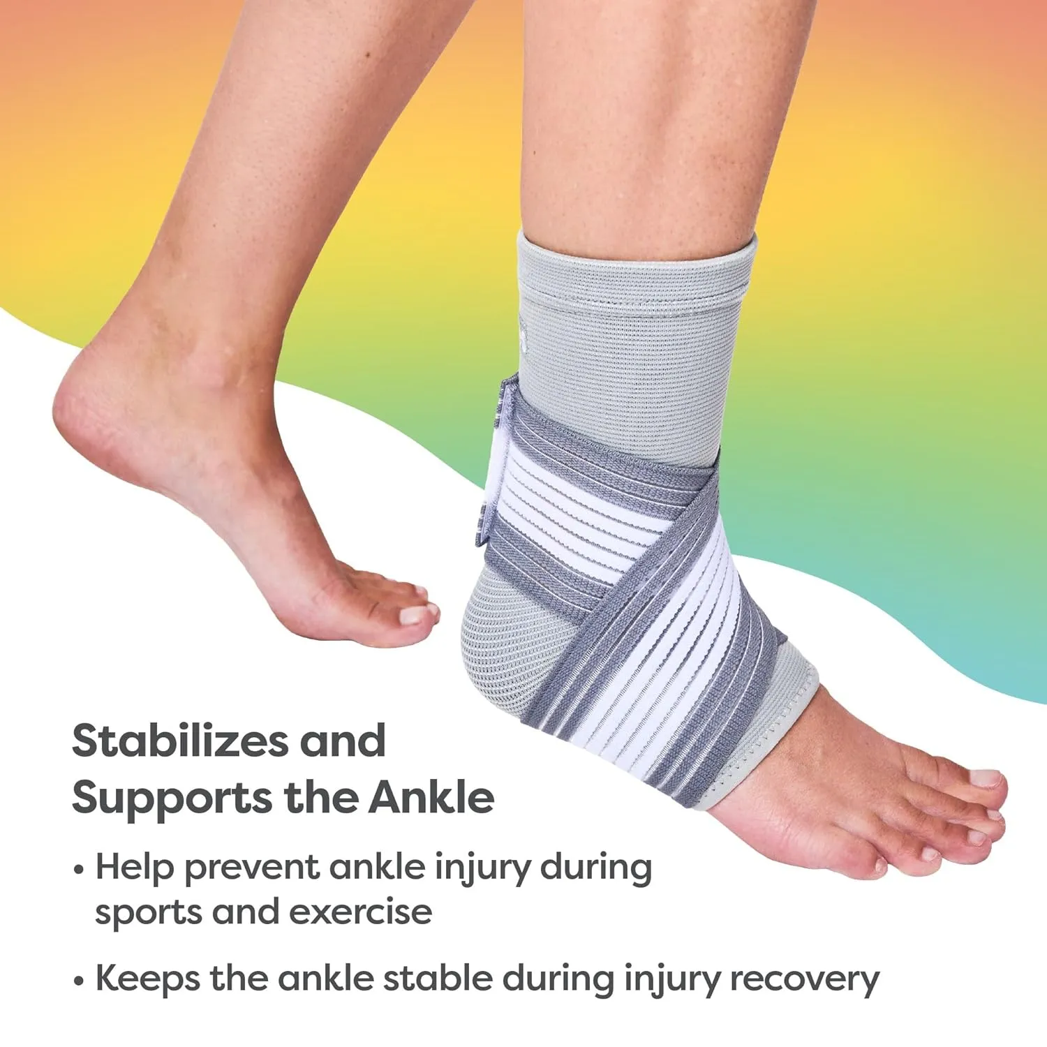 ZenToes Ankle Support Brace for Women and Men, Easy to Use Compression Sleeve with Adjustable Stabilizer Wrap, Wear with Shoes and Socks, Helps Prevent Sprained Ankle Injury - 1 Count (Gray, Wide