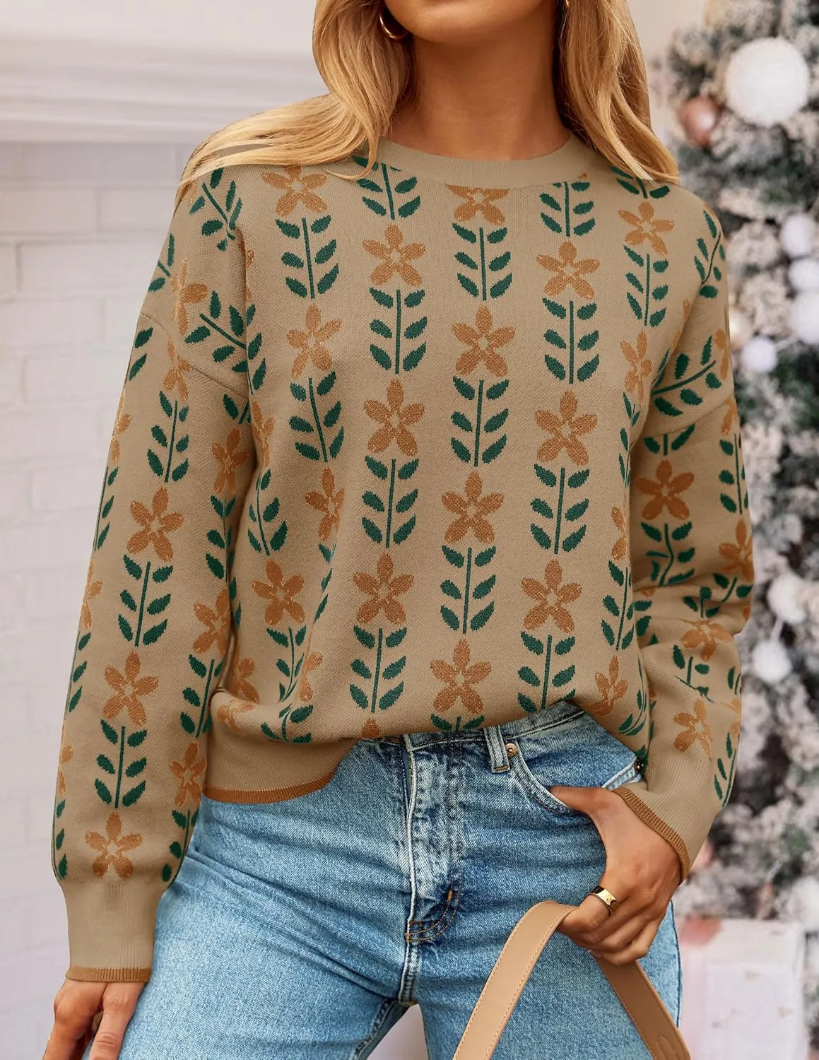 ZESICA Women's Long Sleeve Crewneck Sweater 2025 Fall Printed Cute Oversized Knitted Pullover Tops Trendy Clothes