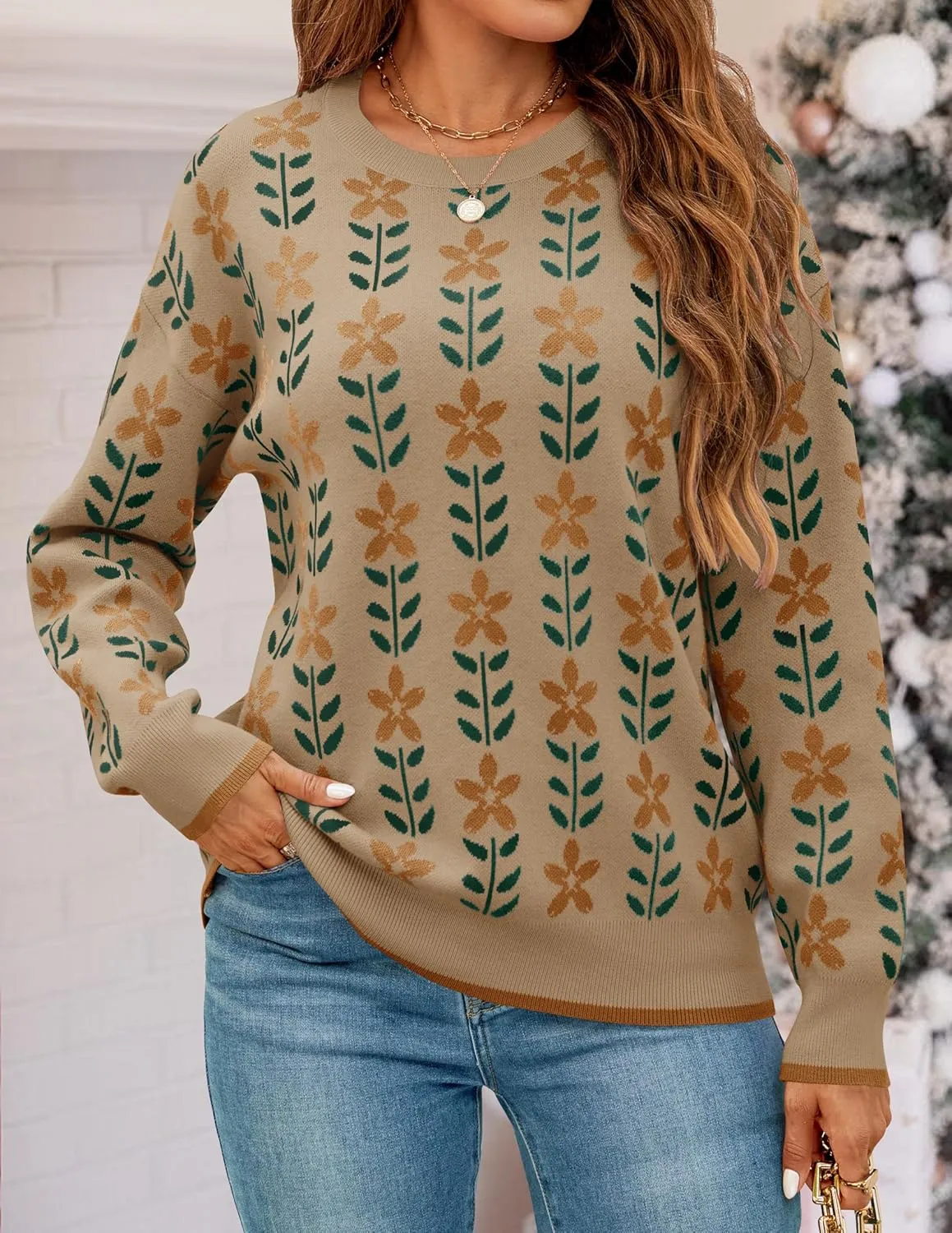 ZESICA Women's Long Sleeve Crewneck Sweater 2025 Fall Printed Cute Oversized Knitted Pullover Tops Trendy Clothes
