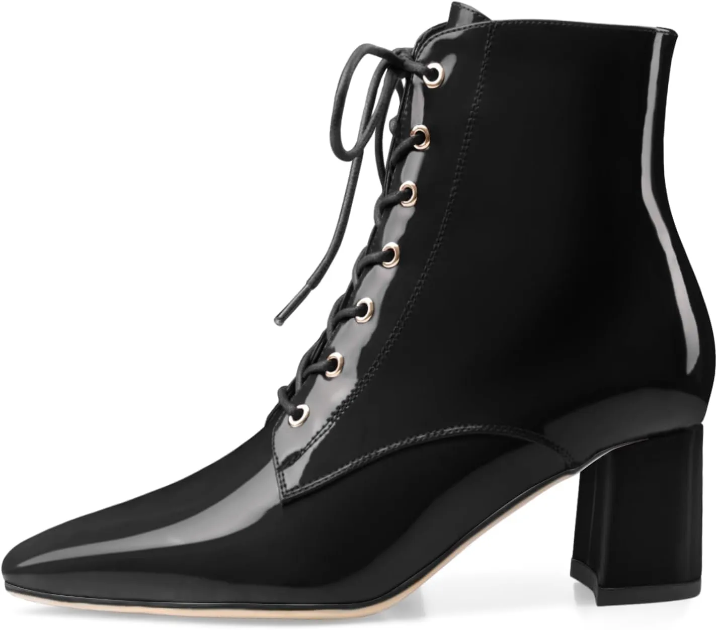 Z.Oufeier Women's Chunky Ankle Boots with Low Block Heel Fashion Leather Lace Up Pointed Toe Heeled Booties