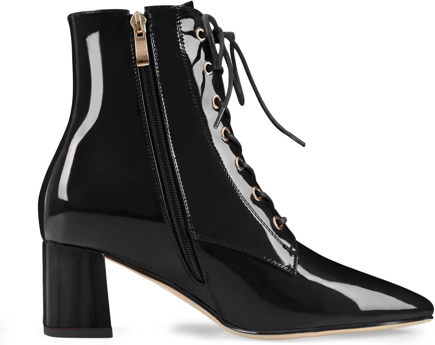 Z.Oufeier Women's Chunky Ankle Boots with Low Block Heel Fashion Leather Lace Up Pointed Toe Heeled Booties