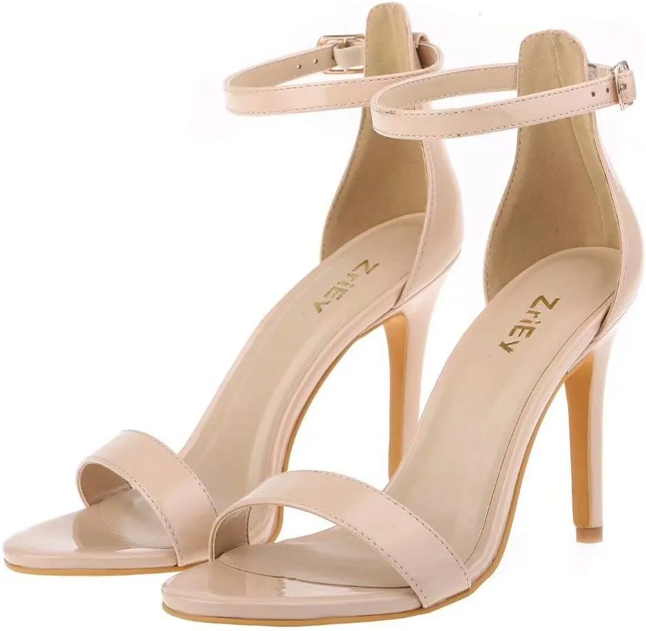 ZriEy Women's Heeled Sandals 4 Inches Open Toe Stiletto High Heels Ankle Strap Fashion Bridal Party Wedding Pump Shoes