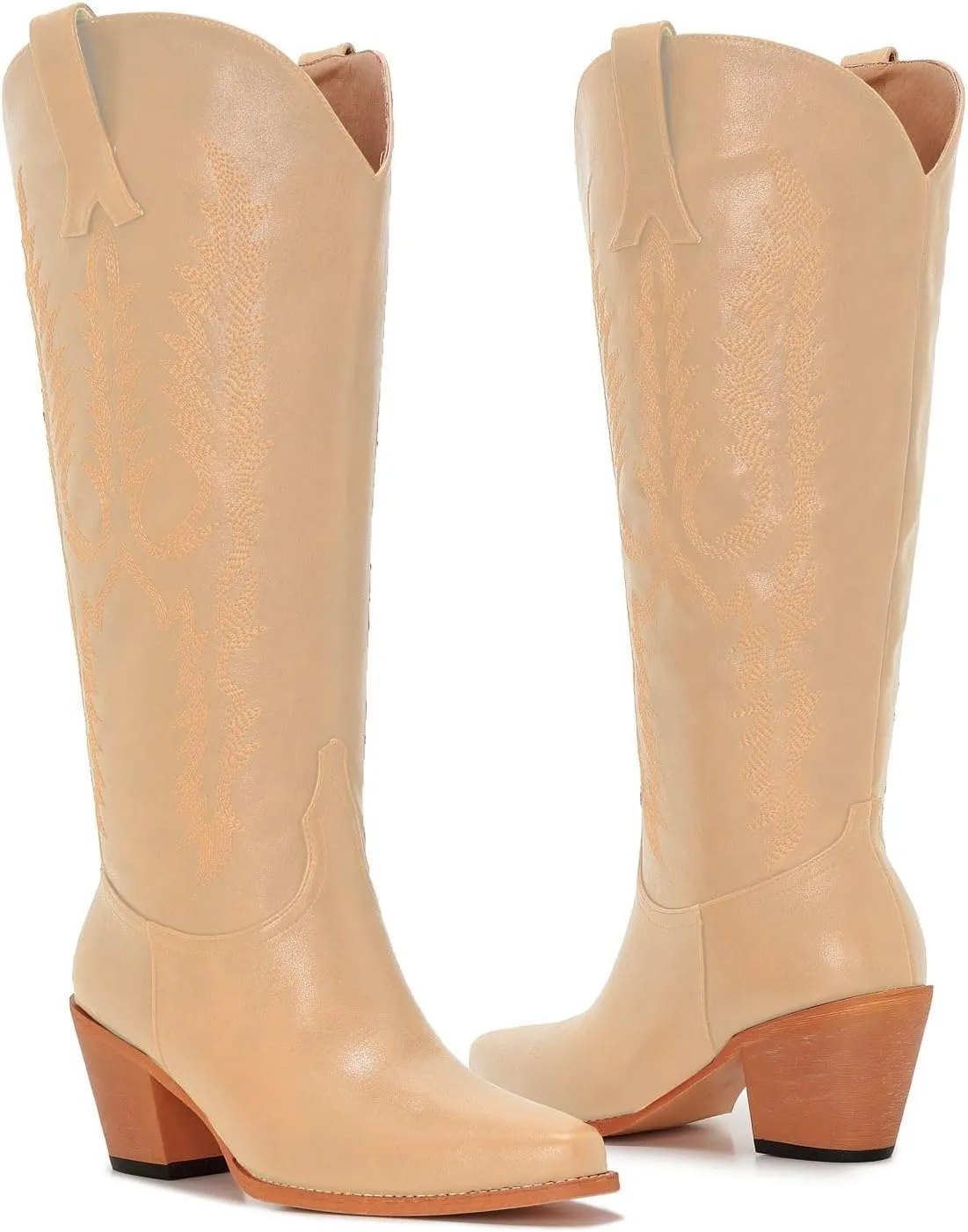 ZXHYZLZ Cowboy Boots For Women Wide Calf Knee High Tall Western Style Comfortable Ladies Plus Size Cowgirl Boots Chunky Heel