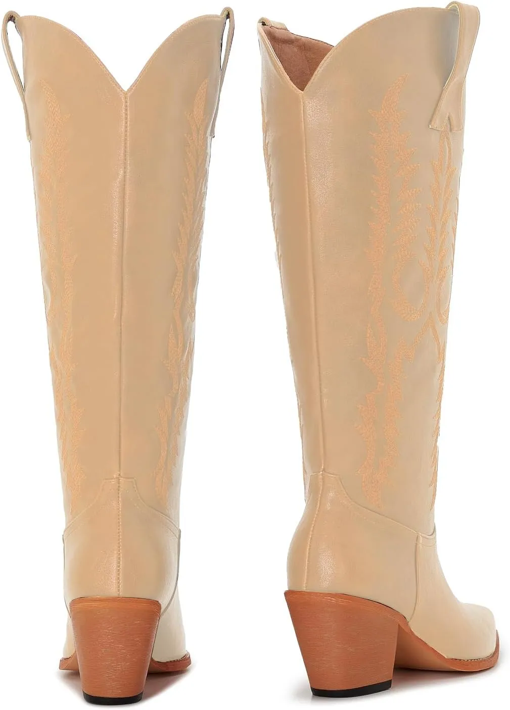 ZXHYZLZ Cowboy Boots For Women Wide Calf Knee High Tall Western Style Comfortable Ladies Plus Size Cowgirl Boots Chunky Heel