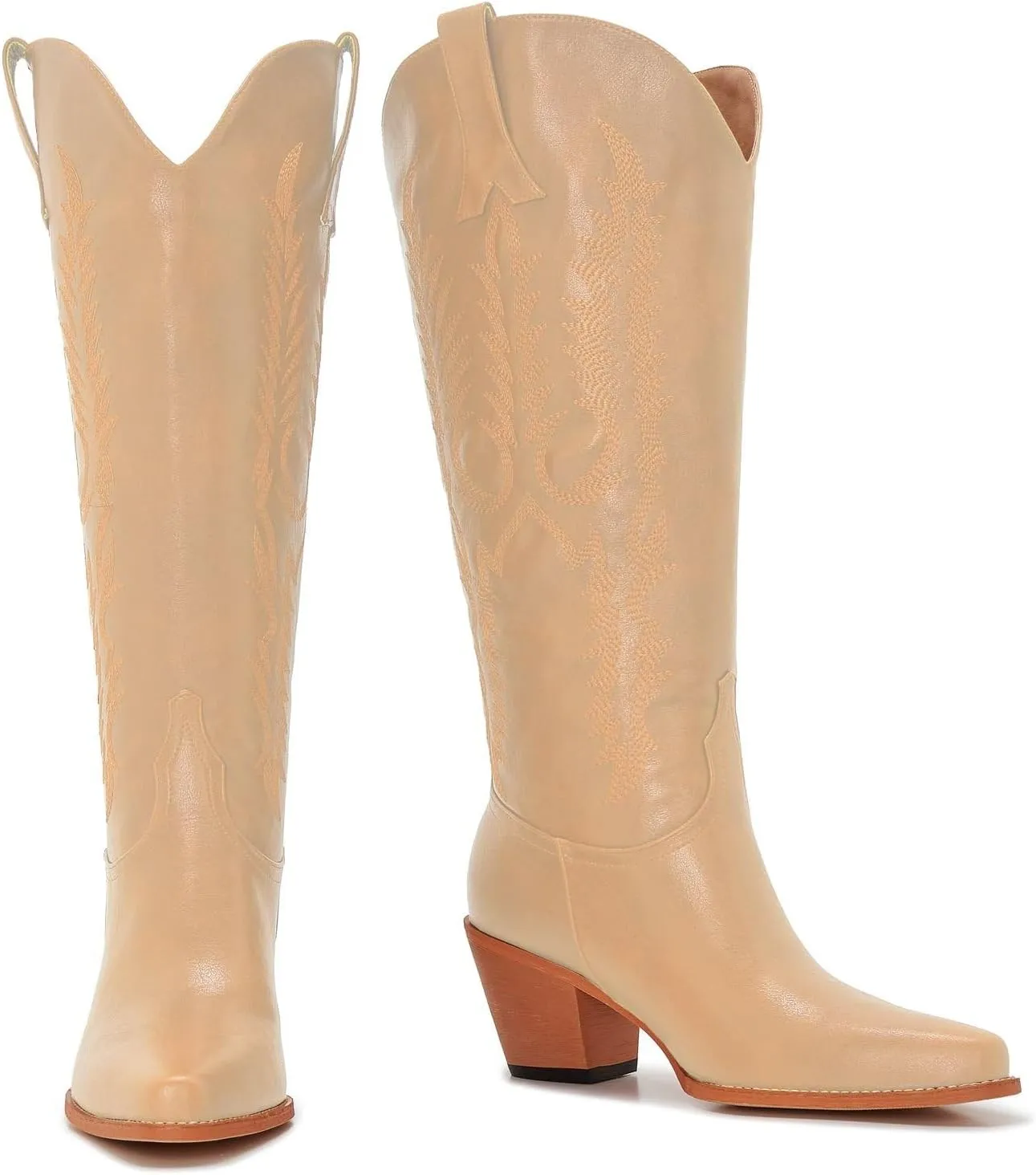 ZXHYZLZ Cowboy Boots For Women Wide Calf Knee High Tall Western Style Comfortable Ladies Plus Size Cowgirl Boots Chunky Heel